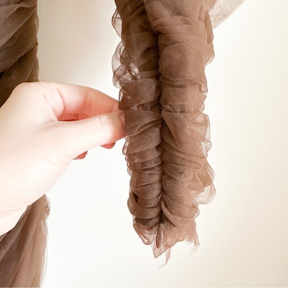 New Mimii London Chocolate Brown Tulle ruffle Bardot mini dress sz Small - Picture 10 of 12